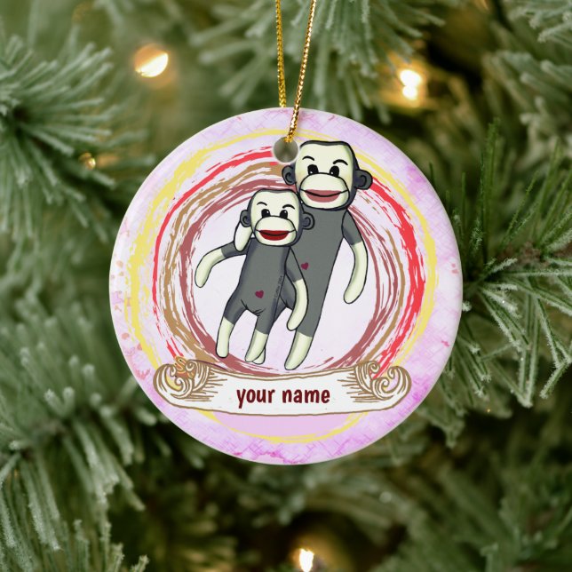 Sock Monkey Mom  Ceramic Ornament (Tree)