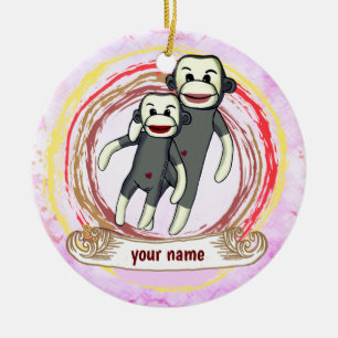Sock Monkey Mom  Ceramic Ornament