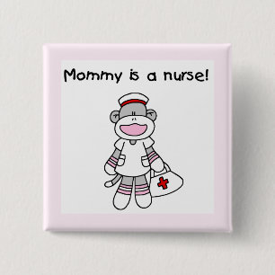 Sock Monkey Mommy Nurse T-shirts and Gifts 2 Inch Square Button