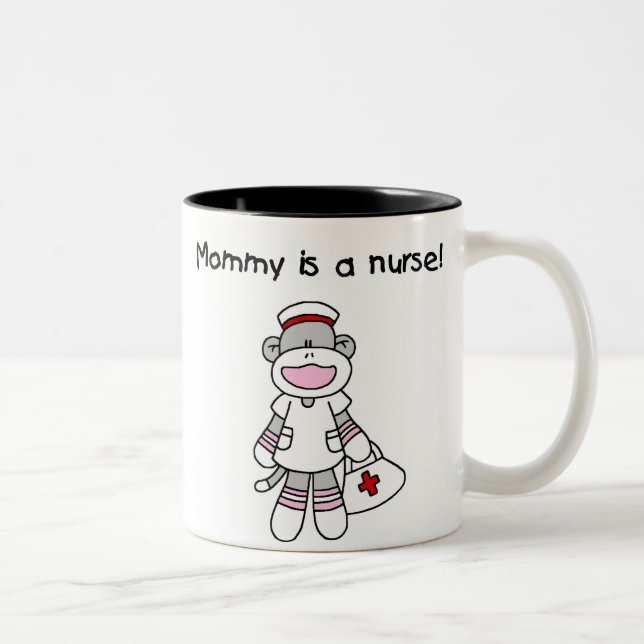 Sock Monkey Mommy Nurse T-shirts and Gifts Two-Tone Coffee Mug (Right)