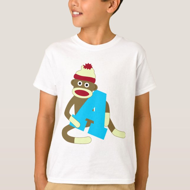 Sock Monkey Monogram Boy A T-Shirt (Front)