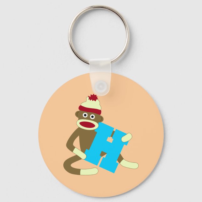 Sock Monkey Monogram Boy H Keychain (Front)
