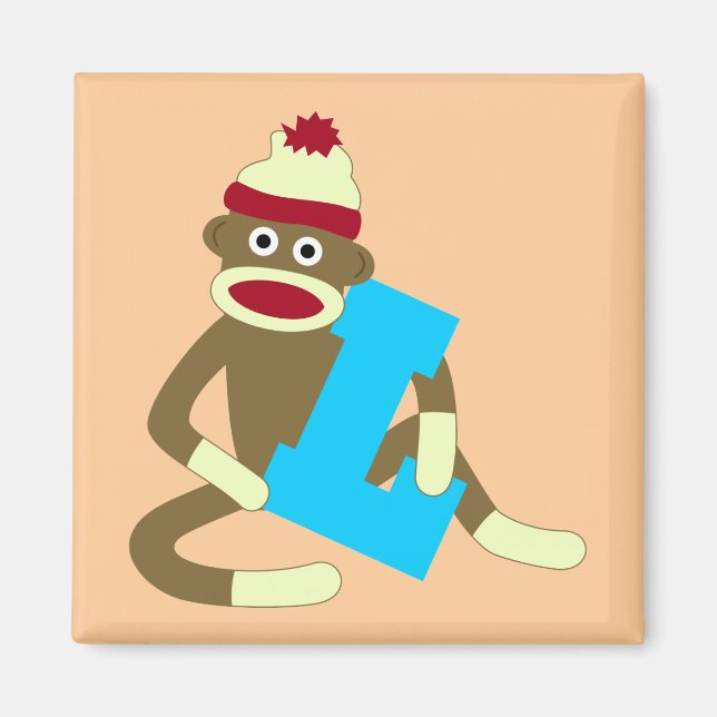Sock Monkey Monogram Boy L Magnet (Front)