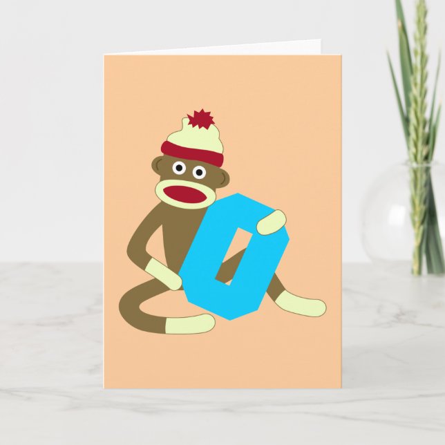 Sock Monkey Monogram Boy O Note Card (Front)