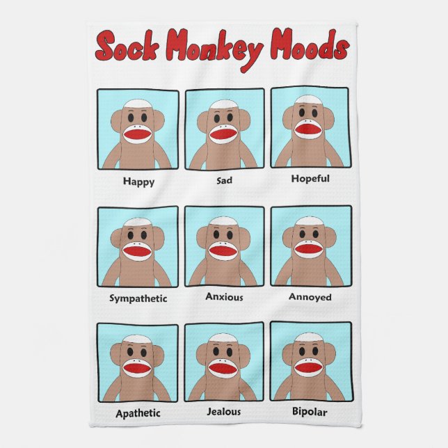 Sock Monkey Moods Kitchen Towel (Vertical)