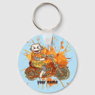 Sock Monkey Motorcycle Biker  Keychain