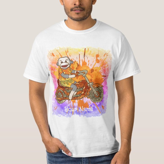 Sock Monkey Motorcycle Biker t-shirt (Front)