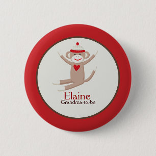 Sock Monkey NAME TAG Custom Button