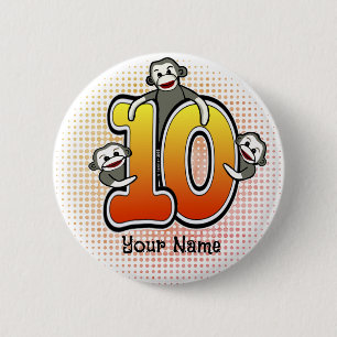 Sock Monkey  Number 10  2 Inch Round Button