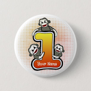 Sock Monkey  Number 1  2 Inch Round Button