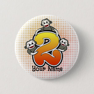Sock Monkey  Number 2  2 Inch Round Button