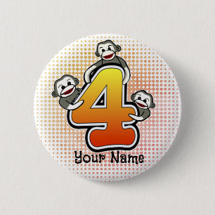 Sock Monkey  Number 4  2 Inch Round Button