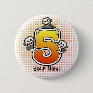Sock Monkey  Number 5  2 Inch Round Button