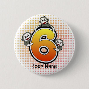 Sock Monkey  Number 6  2 Inch Round Button