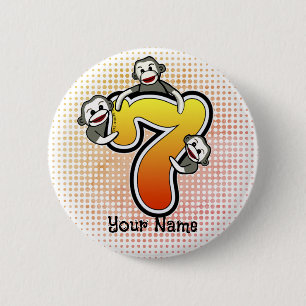 Sock Monkey  Number 7  2 Inch Round Button