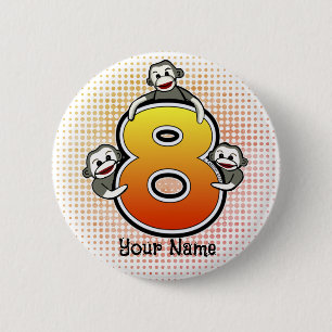Sock Monkey  Number 8  2 Inch Round Button