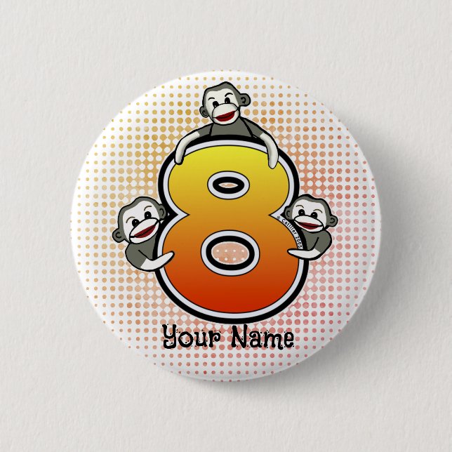 Sock Monkey  Number 8  2 Inch Round Button (Front)