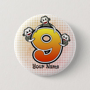 Sock Monkey  Number 9  2 Inch Round Button