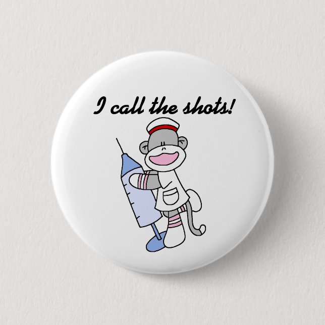Sock Monkey Nurse I Call the Shots Gifts 2 Inch Round Button (Front)