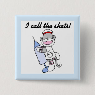 Sock Monkey Nurse I Call the Shots Gifts 2 Inch Square Button