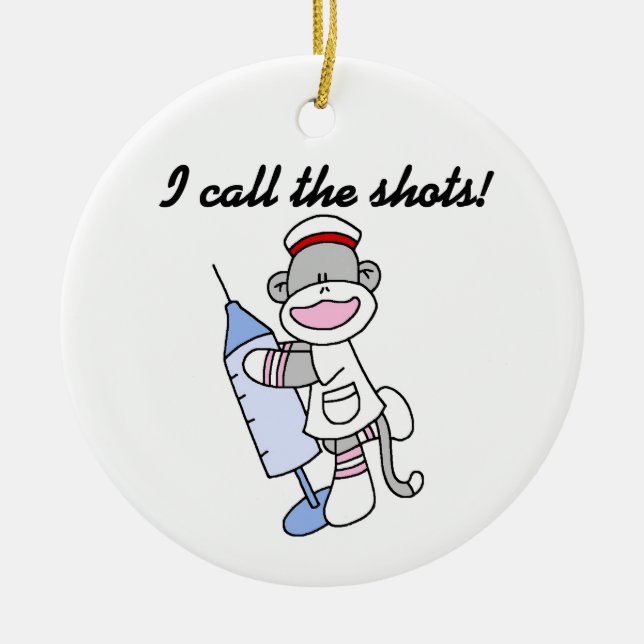 Sock Monkey Nurse I Call the Shots Gifts Ceramic Ornament (Front)
