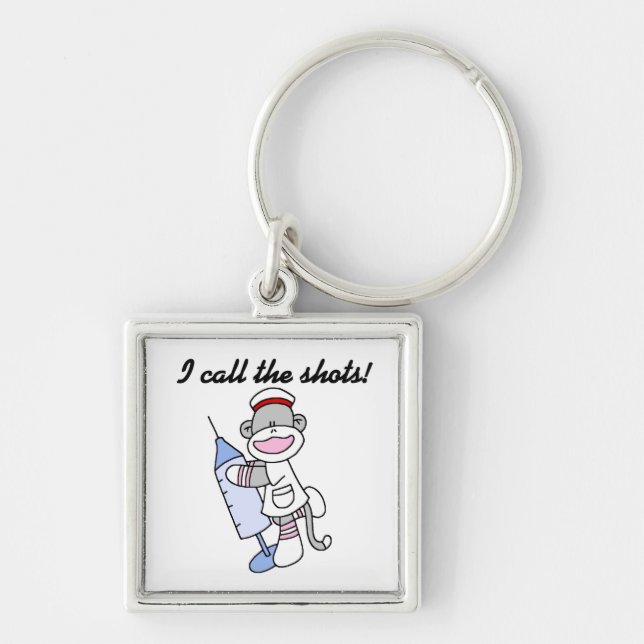 Sock Monkey Nurse I Call the Shots Gifts Keychain (Front)