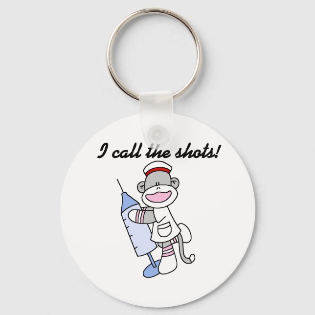 Sock Monkey Nurse I Call the Shots Gifts Keychain (Front)