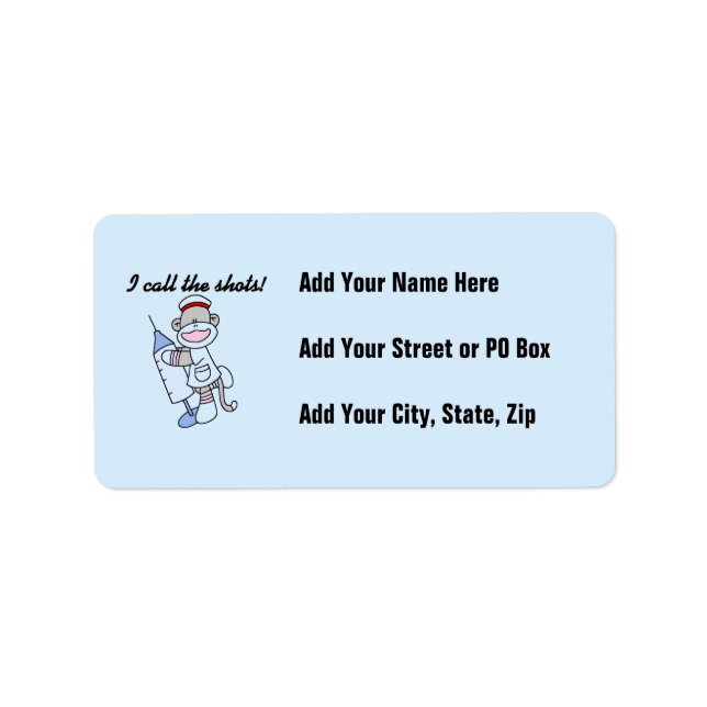 Sock Monkey Nurse I Call the Shots Gifts Label (Front)