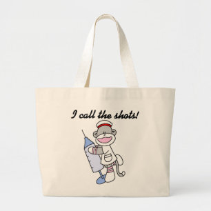 Sock Monkey Nurse I Call the Shots Gifts Large Tote Bag