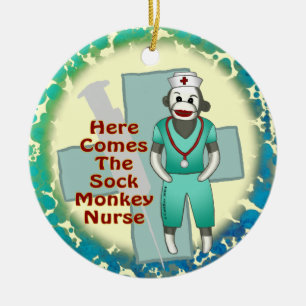Sock Monkey Nurse round ornament