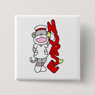 Sock Monkey Nurse T-shirts and Gifts 2 Inch Square Button