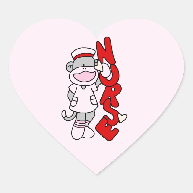 Sock Monkey Nurse T-shirts and Gifts Heart Sticker (Front)