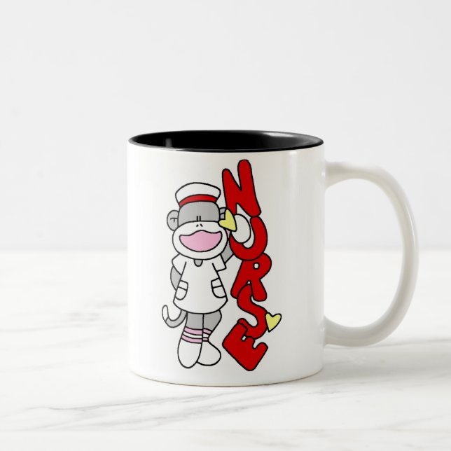 Sock Monkey Nurse T-shirts and Gifts Two-Tone Coffee Mug (Right)