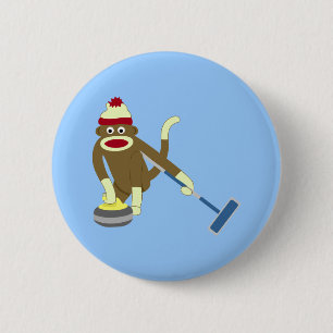 Sock Monkey Olympic Curling 2 Inch Round Button