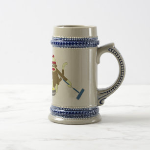Sock Monkey Olympic Curling Beer Stein