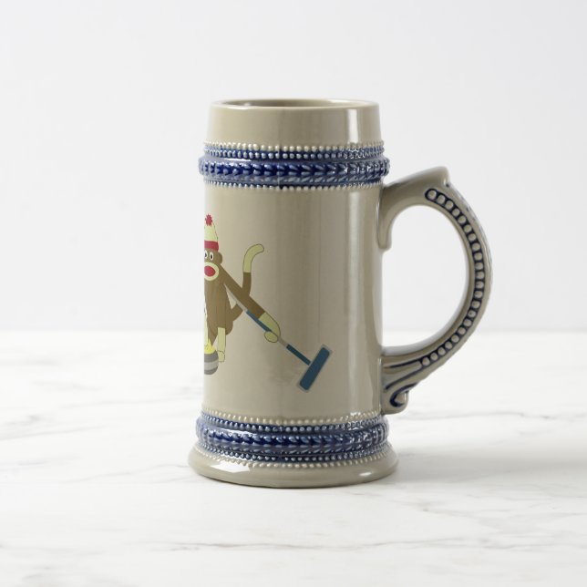 Sock Monkey Olympic Curling Beer Stein (Right)