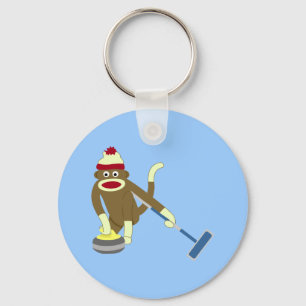 Sock Monkey Olympic Curling Keychain