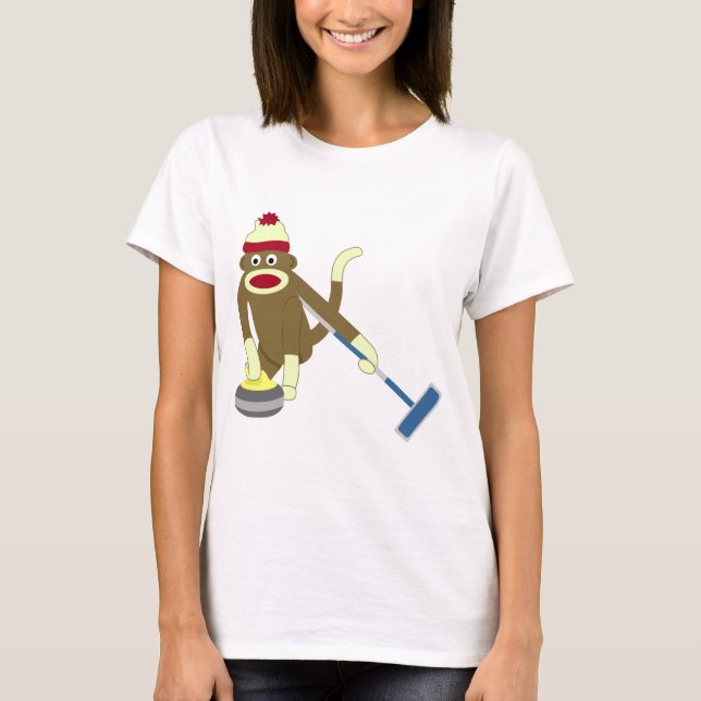 Sock Monkey Olympic Curling T-Shirt (Front)
