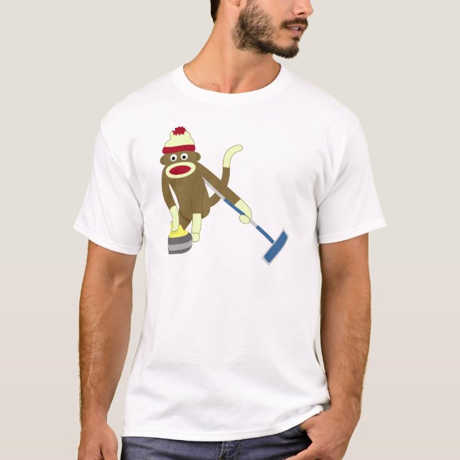 Sock Monkey Olympic Curling T-Shirt (Front)