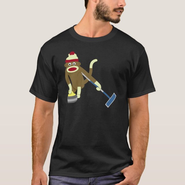 Sock Monkey Olympic Curling T-Shirt (Front)