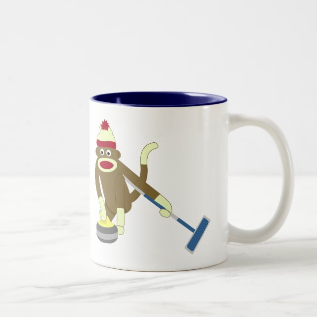 Sock Monkey Olympic Curling Two-Tone Coffee Mug (Right)