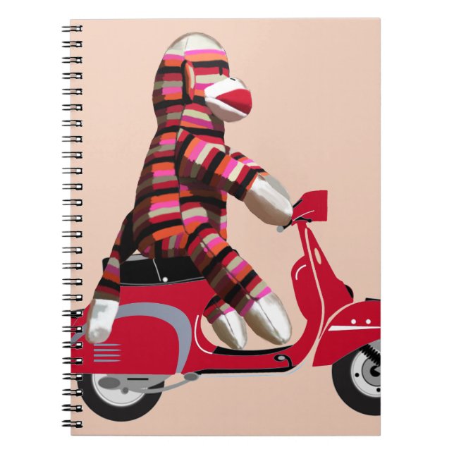 Sock Monkey on Red Moped Notebook (Front)