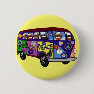 Sock Monkey Peace Bus  2 Inch Round Button