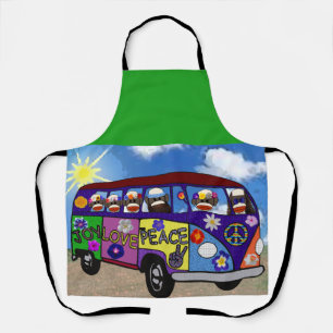 Sock Monkey Peace Bus  Apron