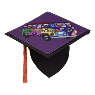 Sock Monkey Peace Bus Graduation Cap Topper