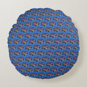 Sock Monkey Peace Bus  Round Pillow