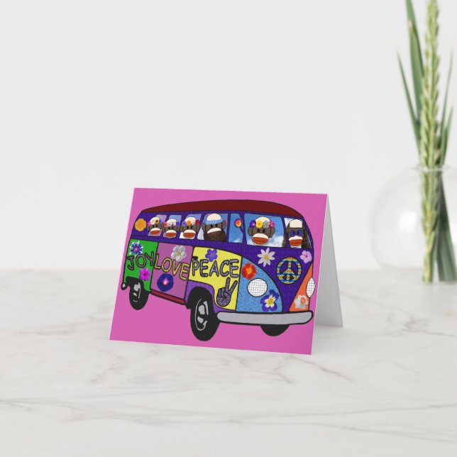 Sock Monkey Peace Bus  Thank You Card (Front)