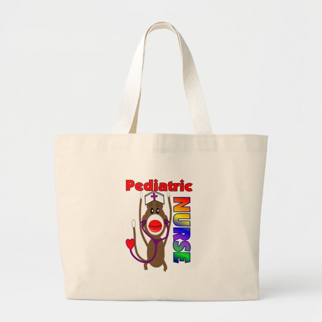 Sock Monkey Pediatric Nurse Gifts Large Tote Bag (Front)