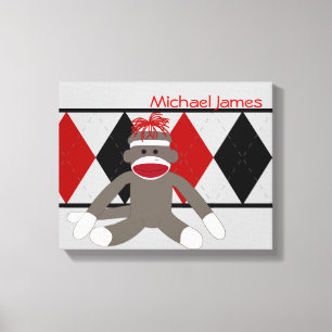 Sock Monkey Personalized Canvas Print