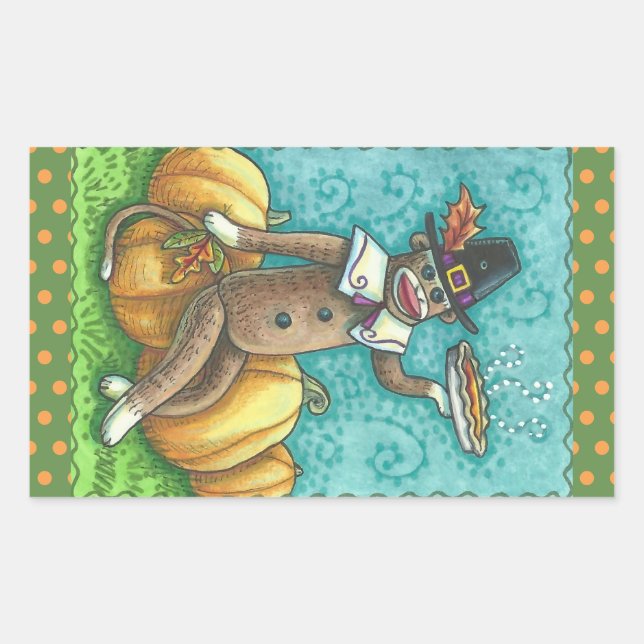 SOCK MONKEY PILGRIM THANKSGIVING STICKER SHEET Rec (Front)